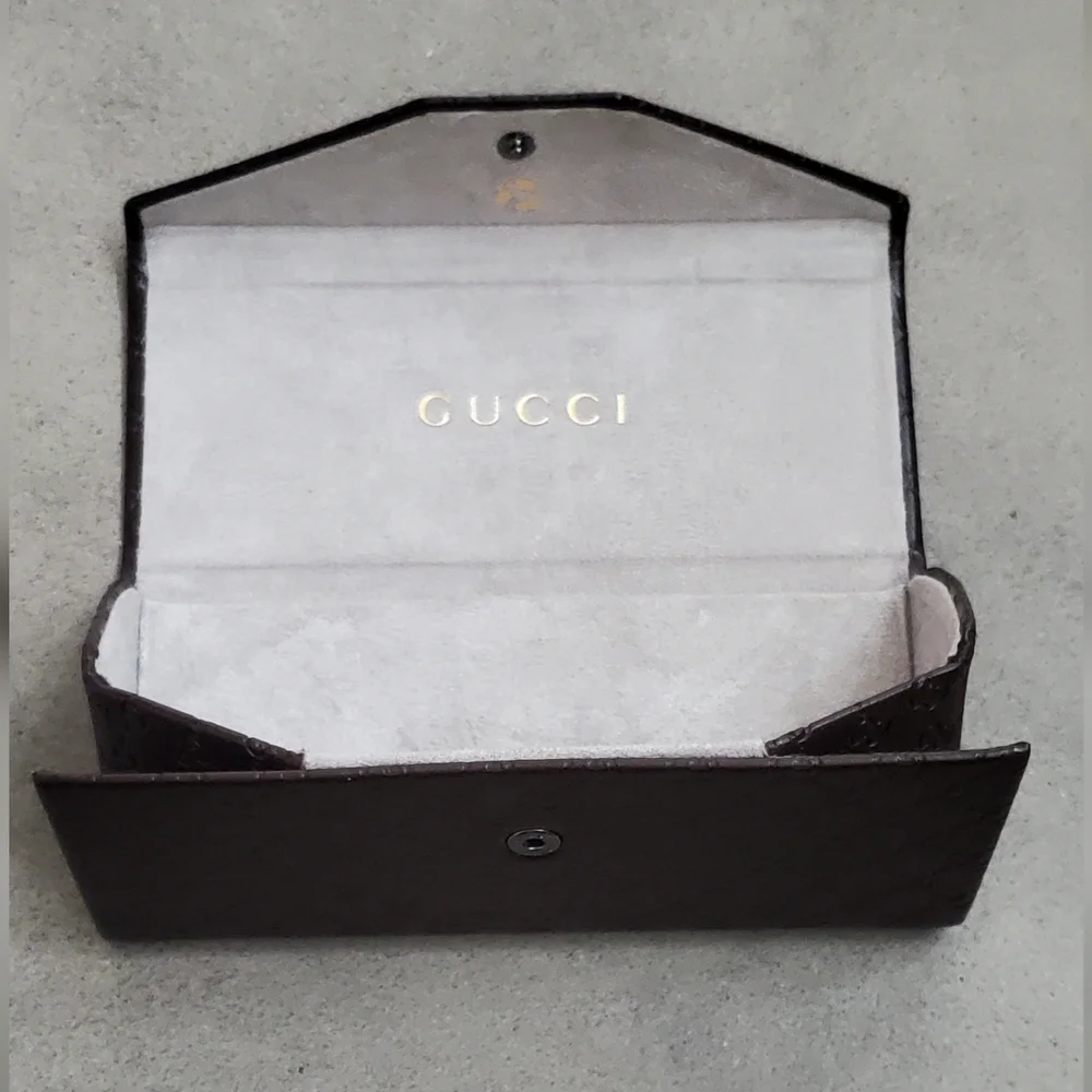 Gucci Dark Brown Embossed Leather Sunglasses Case